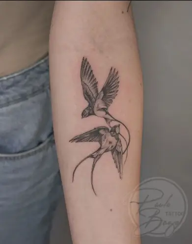 Black and grey bird tattoo by paulobozotattoo