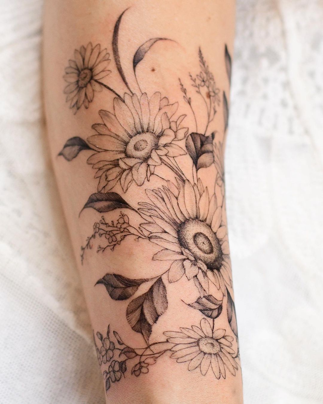 Black and white sunflower tattoo by yerae tt