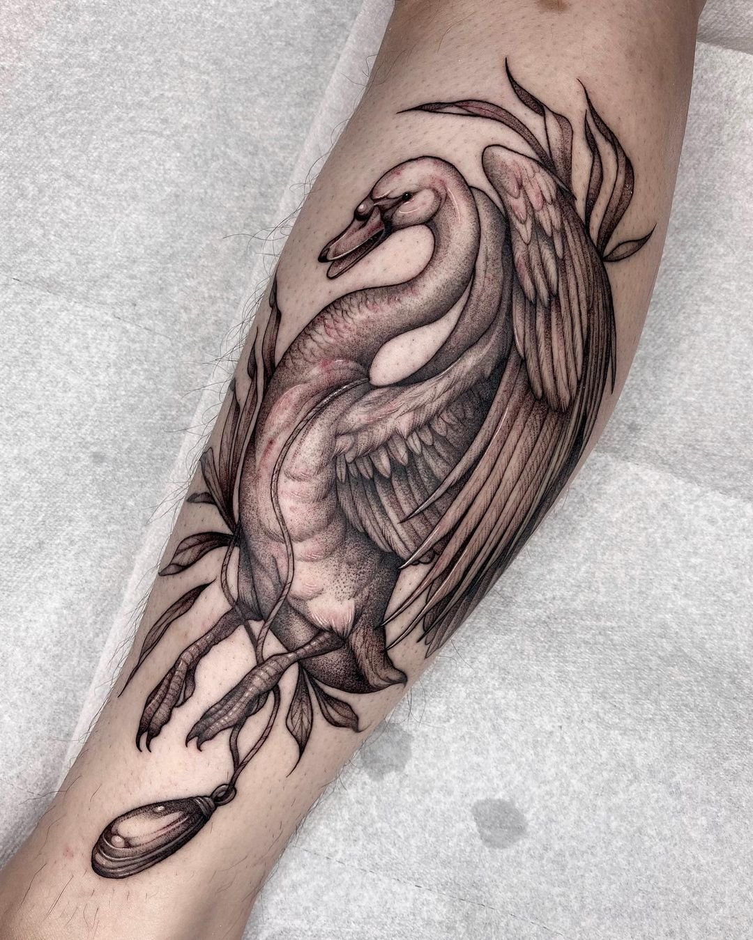 Black and white swan tattoo by sudal blk