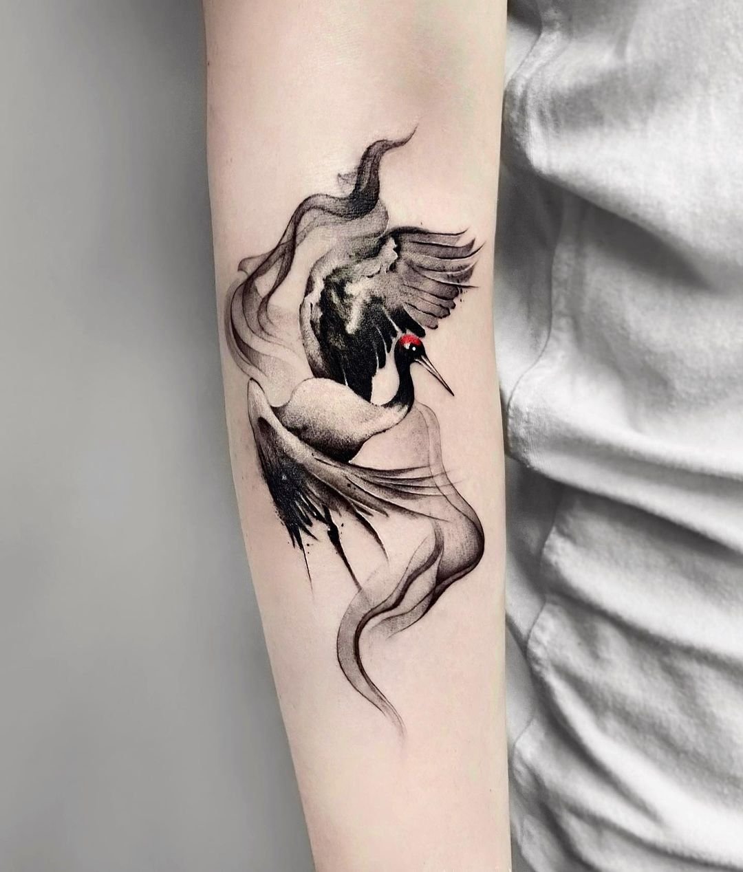 Crane tattoos by jing.tattoo