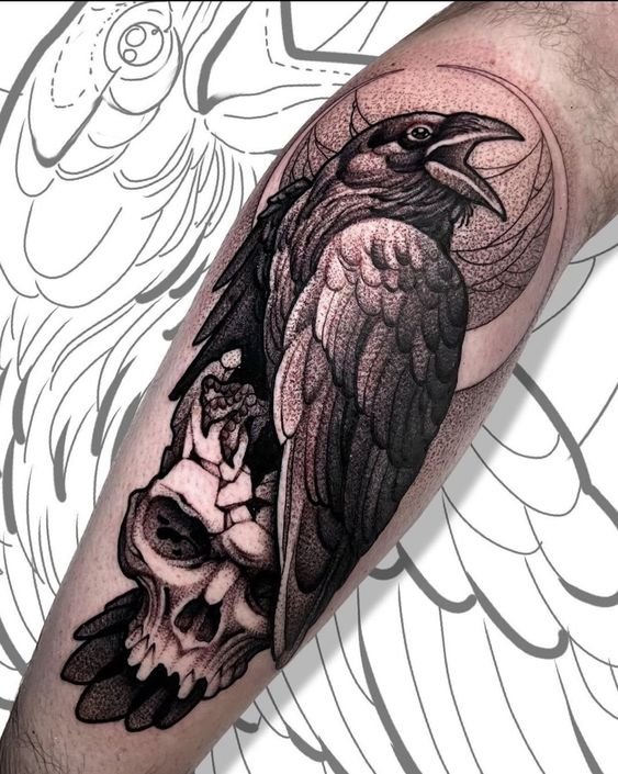 Crow on leg tattoo 4