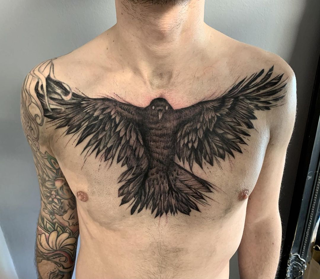 done by KnefelTattoo at chybatytattoo Katowice PL oldschooltattoo  oldlines traditionaltattoo boldtattoo vin  Cool chest tattoos Chest  tattoo Crow tattoo