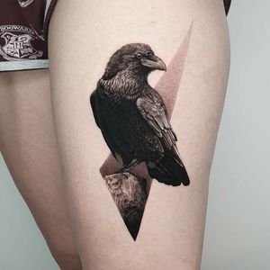 Crow tattoo on leg 2