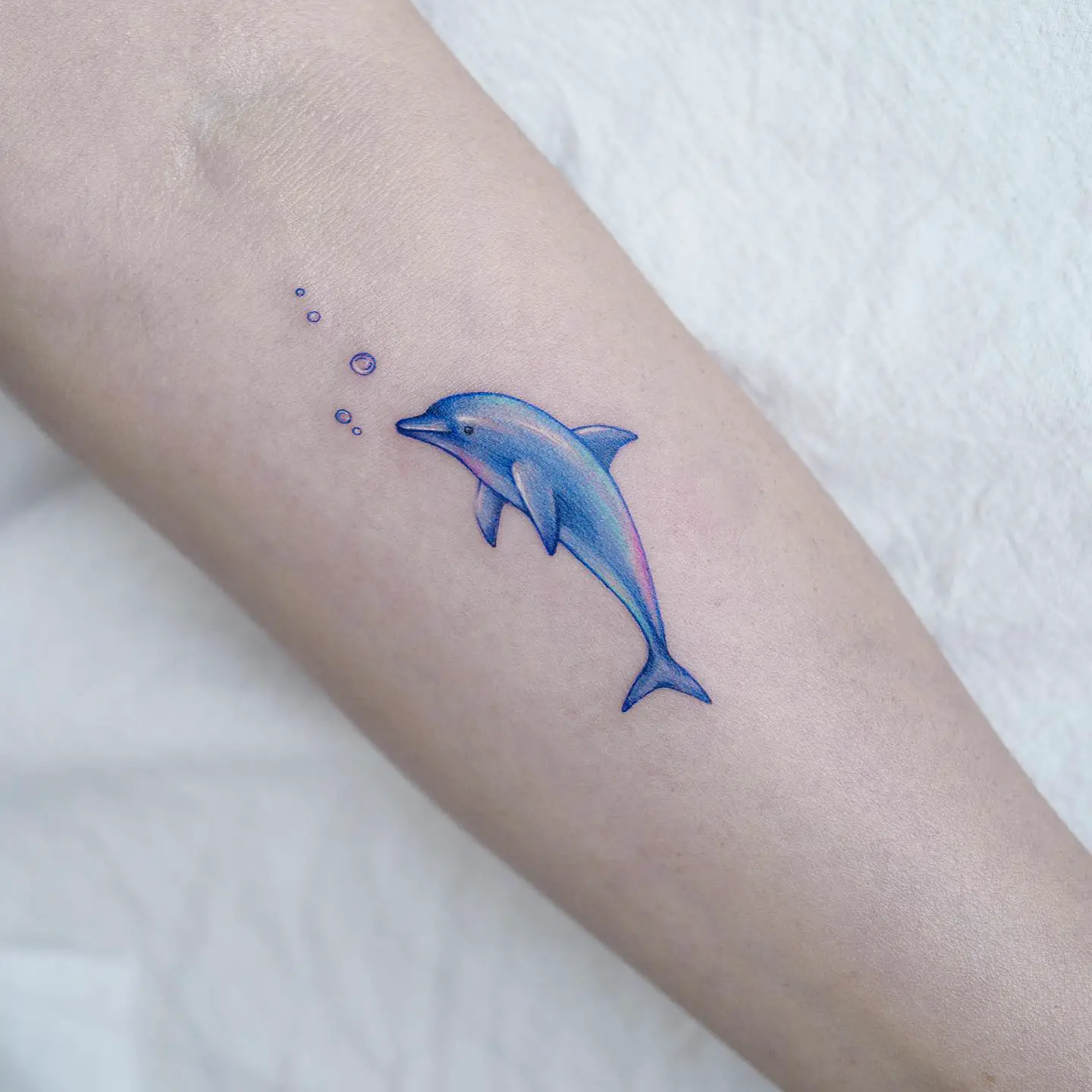 Cute dolphin tattoo by tattooist pool