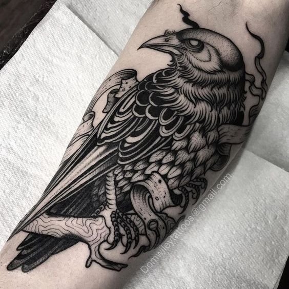 Fineline crow tattoo 2