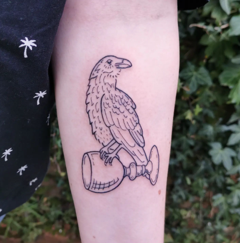 Fineline crow tattoo by leafgreens.tattoo