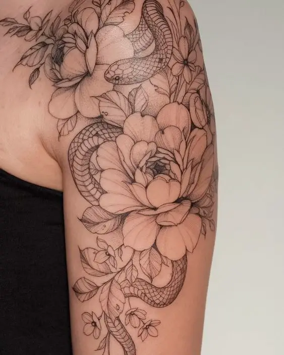 Floral snake tattoo 1