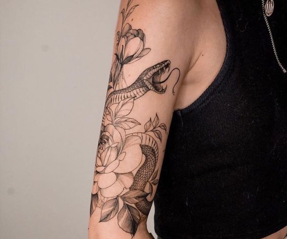 Floral snake tattoo 2