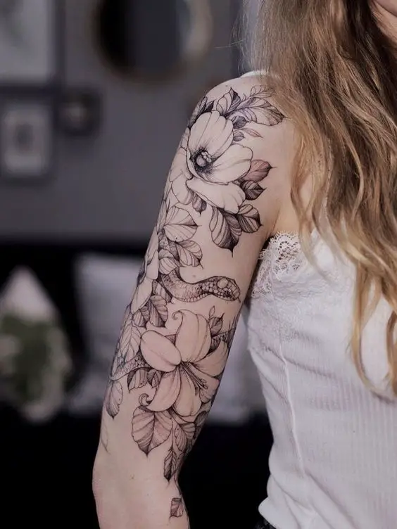 Floral snake tattoo 3