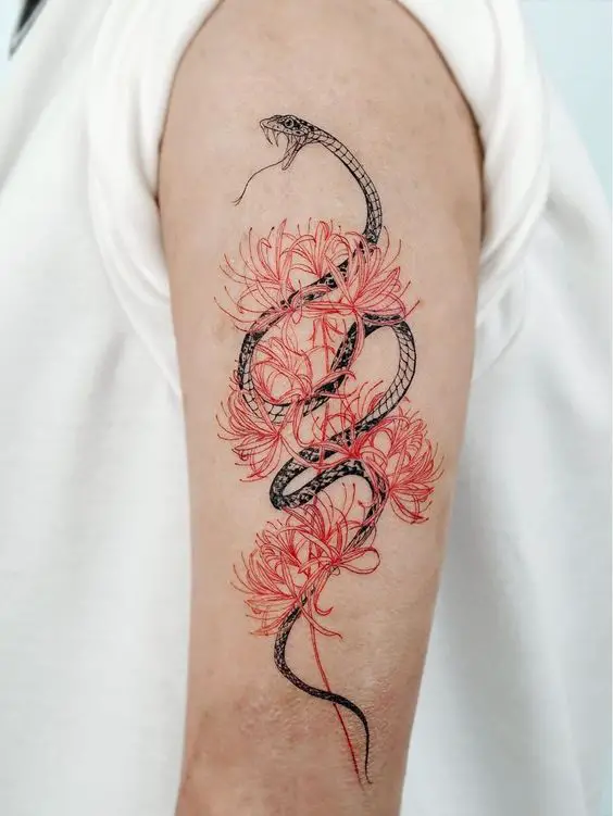 Floral snake tattoo 4