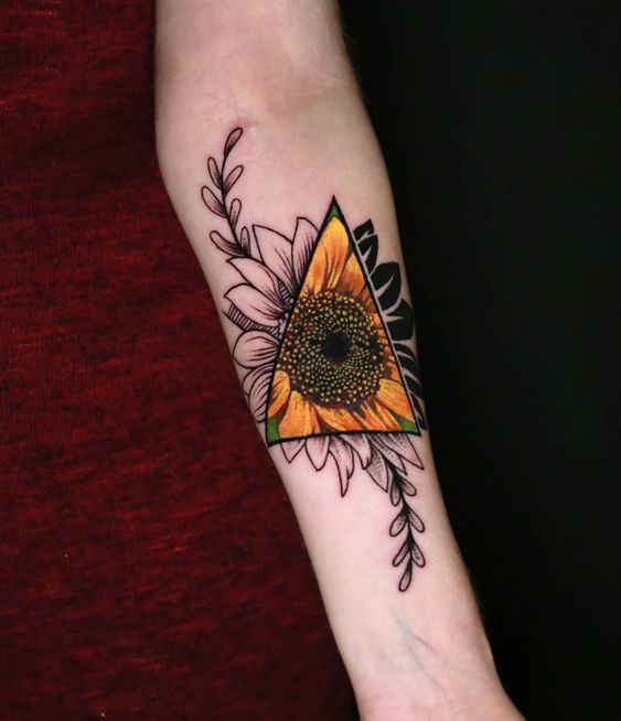 Geometric sunflower tattoo 1
