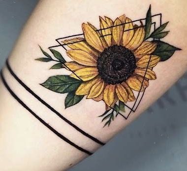 Geometric sunflower tattoo 2