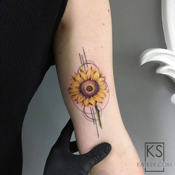 Geometric sunflower tattoo 3