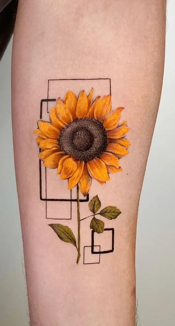 Geometric sunflower tattoo 4