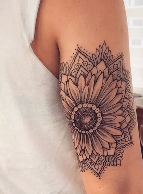 Mandala sunflower tattoo 1