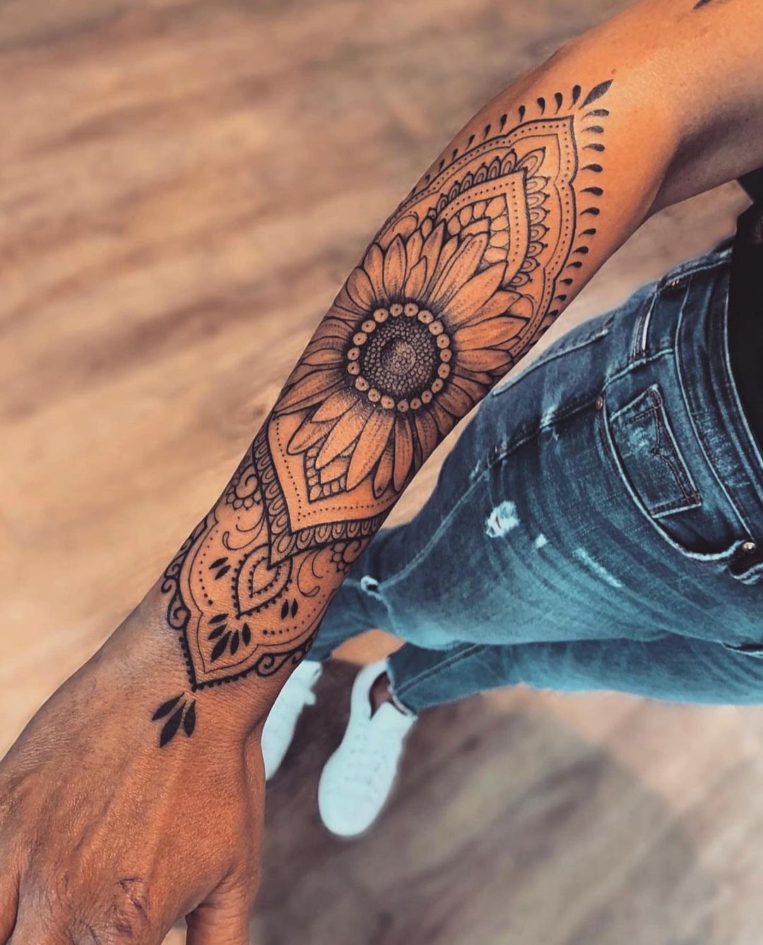 Mandala sunflower tattoo by norinatattoo