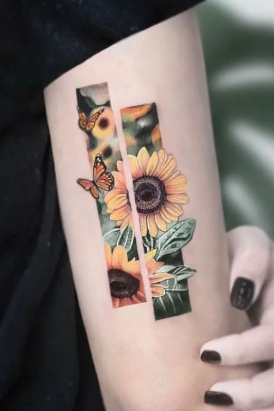 Realistic sunflower tattoo 1