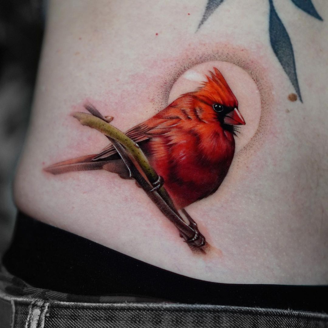 Red bird tattoo by miatattoo