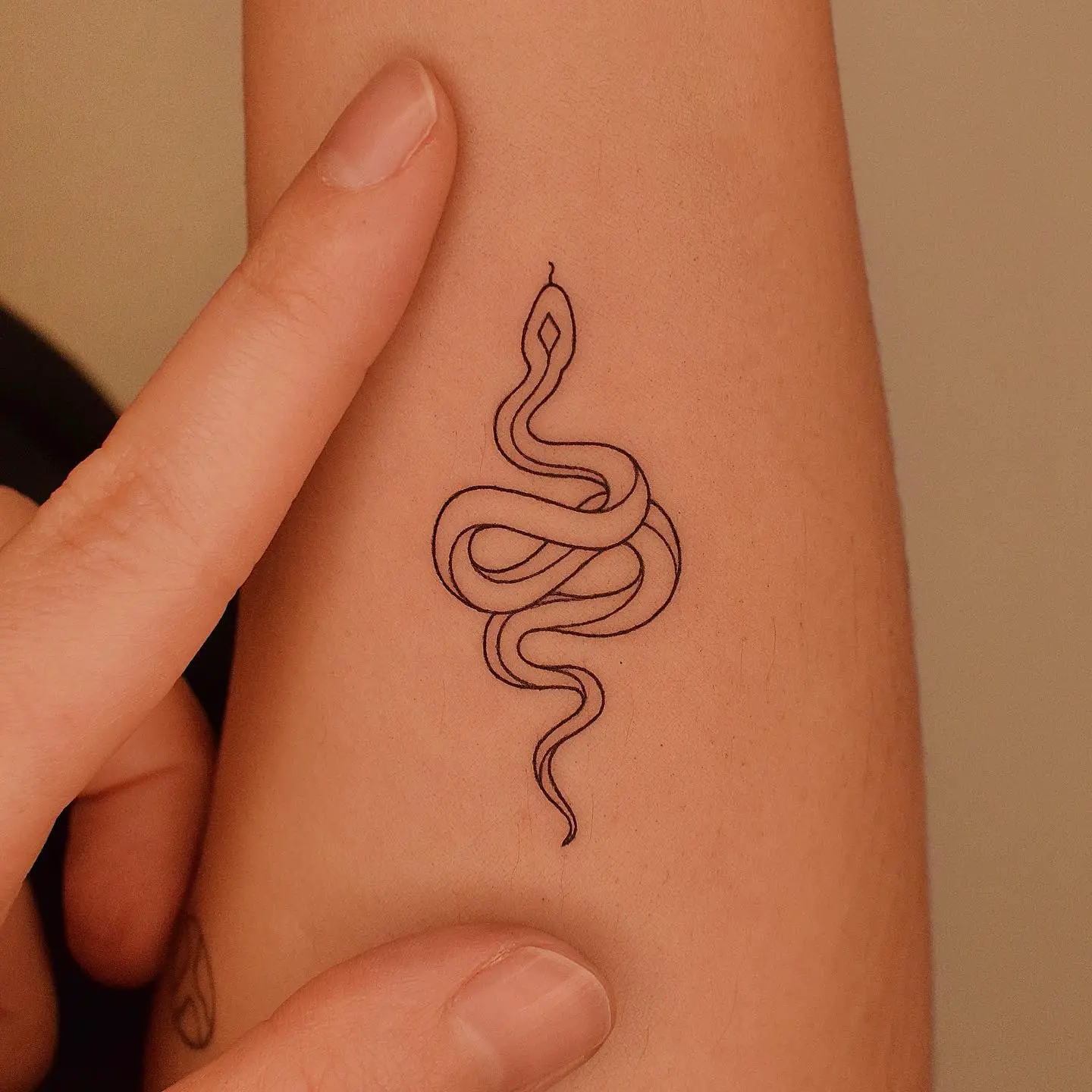 Small snake tattoo by tattooer jina