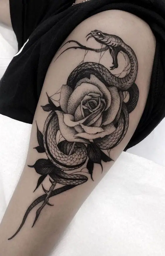 Snake with rose tattoo 1