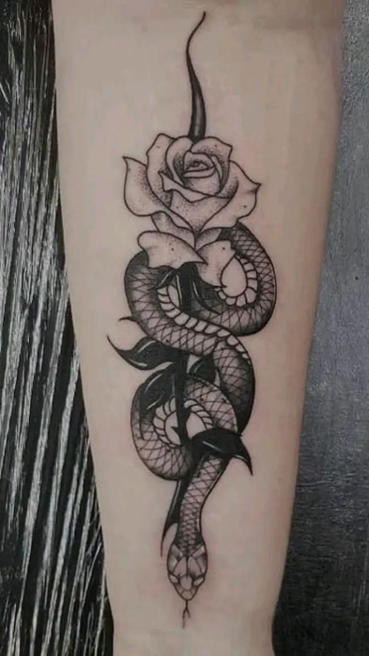 Snake with rose tattoo 4