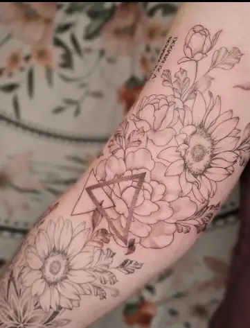 Sunflower sleeve tattoo by magie.ctattoos