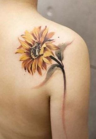 Sunflower tattoo on shoulder 1