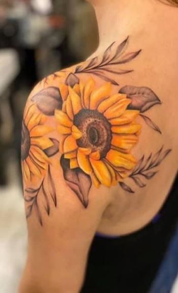 Sunflower tattoo on shoulder 2