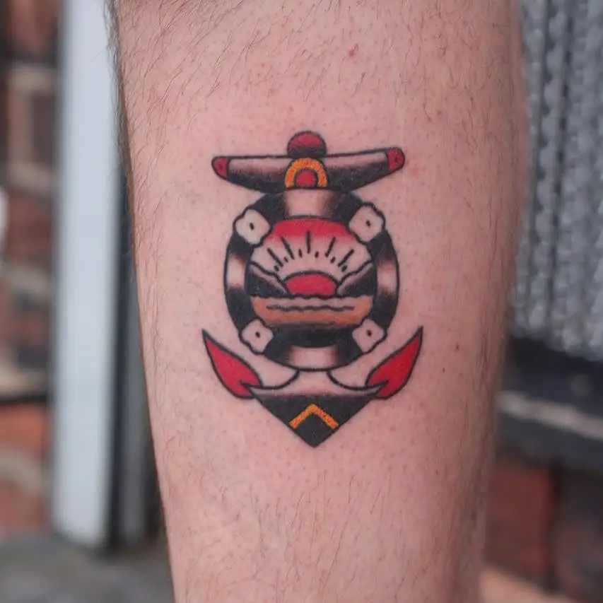 Traditional anchor tattoo by olliepeytontattoo
