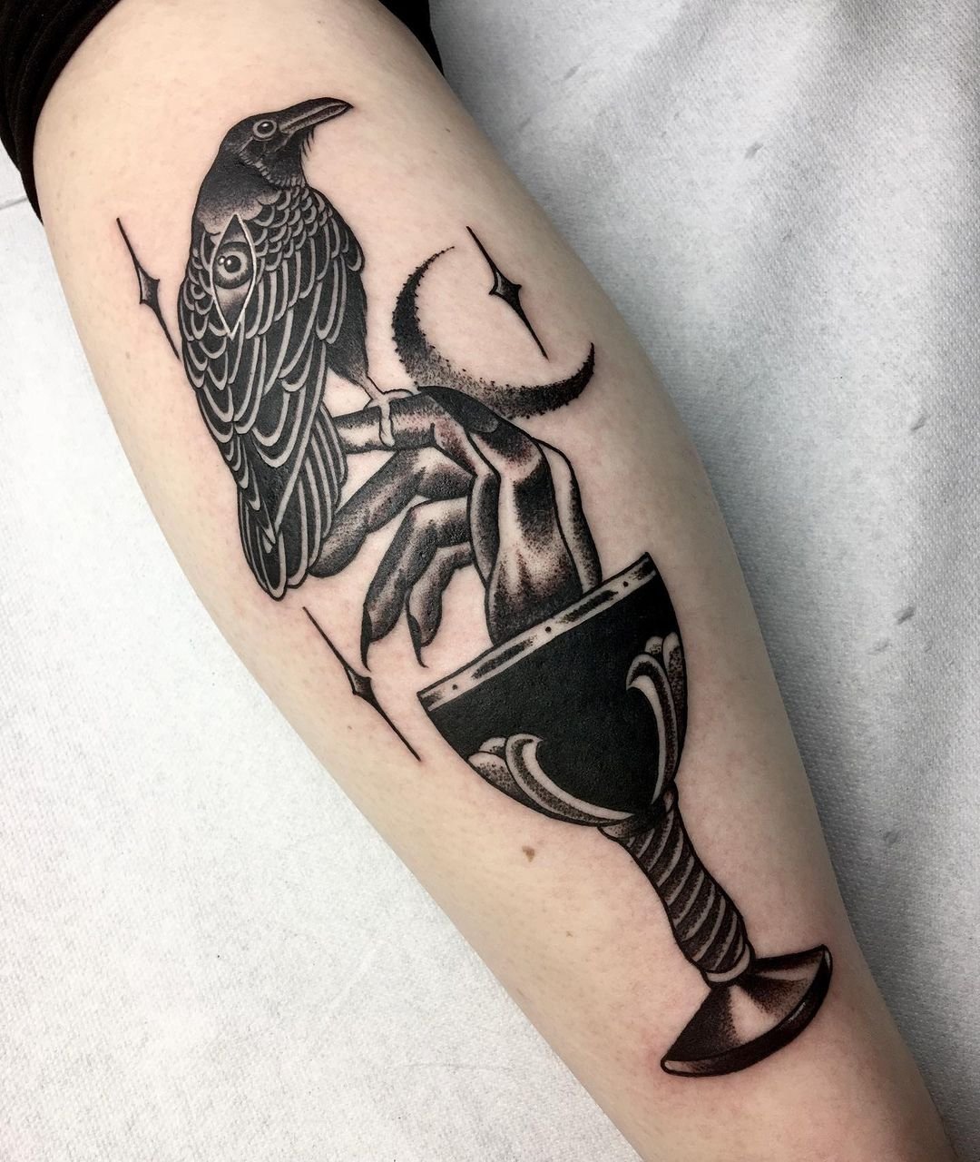 Traditional crow tattoo by gabbodubkotattoo