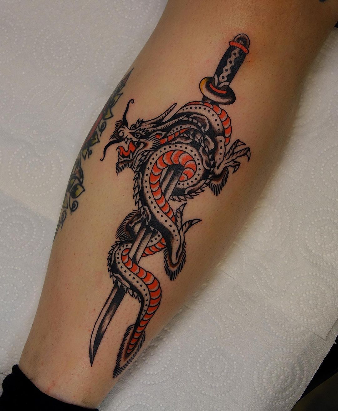 Traditional dragon tattoo by