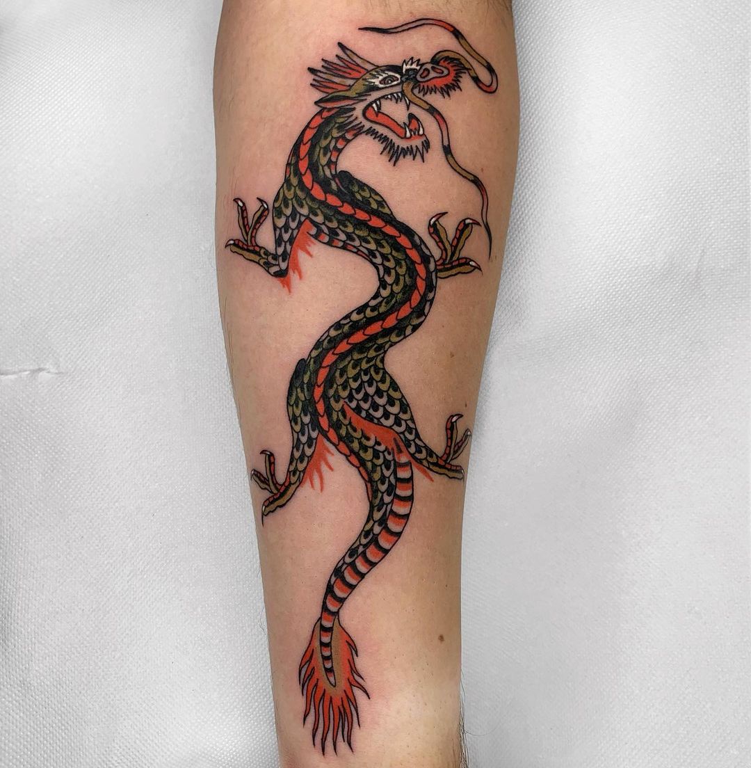 Traditional draon tattoo by summers.tattoos
