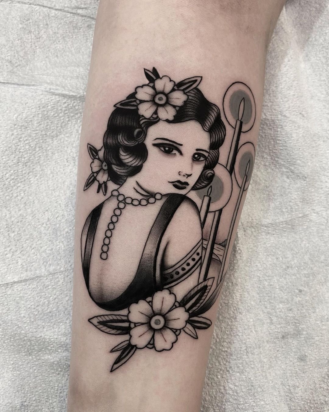 Traditional girl tattoo by nisholasleetattoo