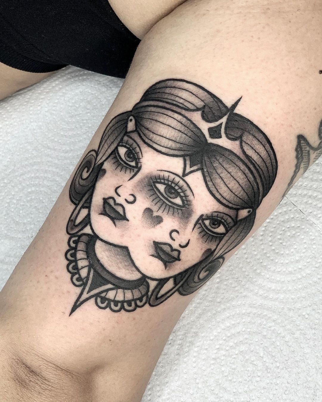 Traditional girl tattoo by