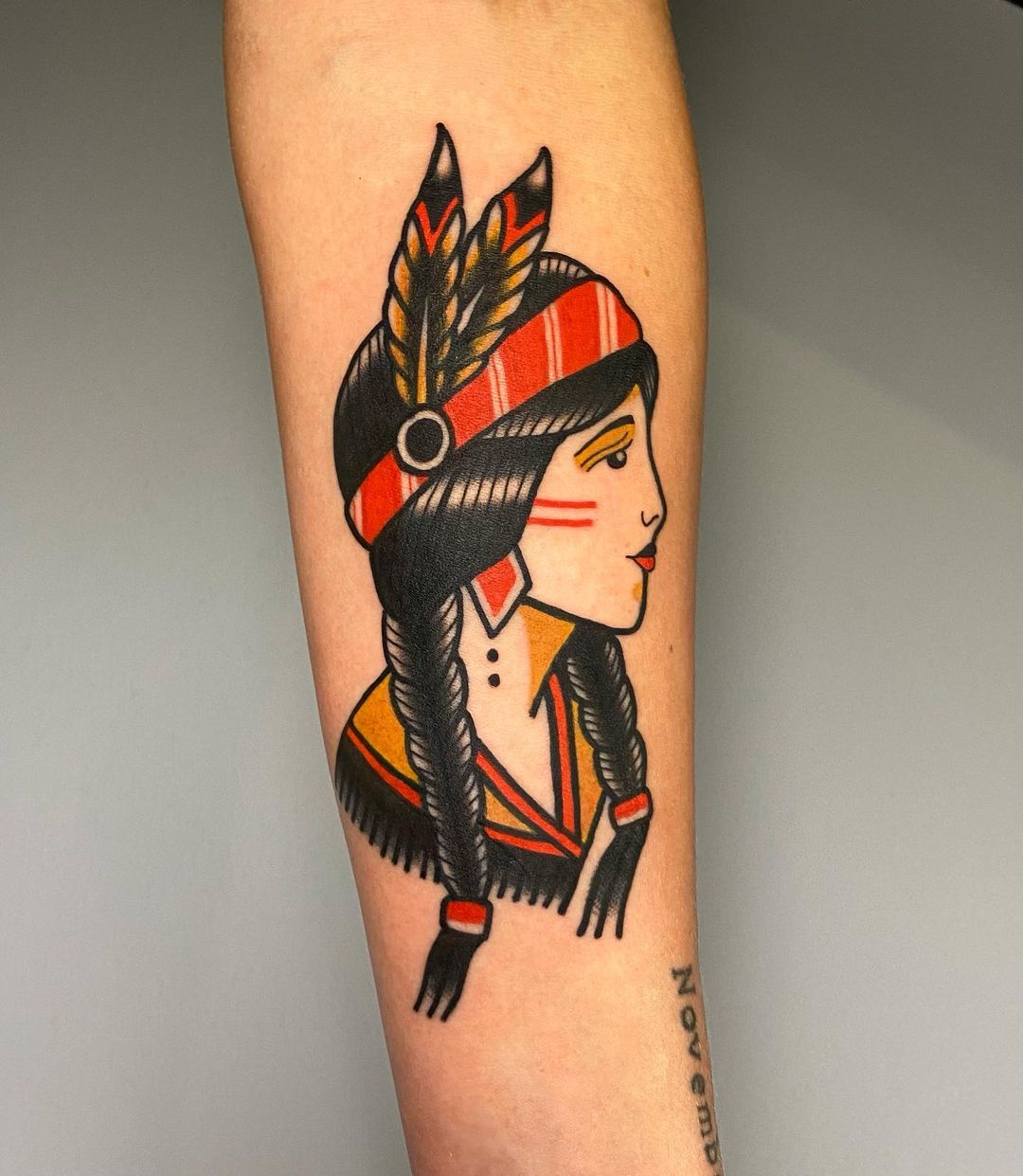 Traditional girl tattoo design by haris.nez