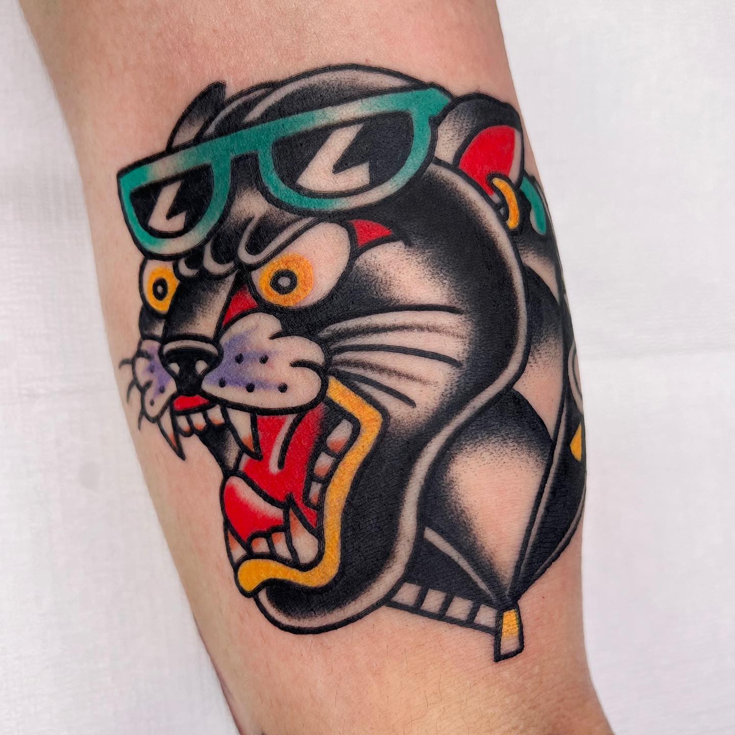 Traditional panther tattoo by redliptattoo