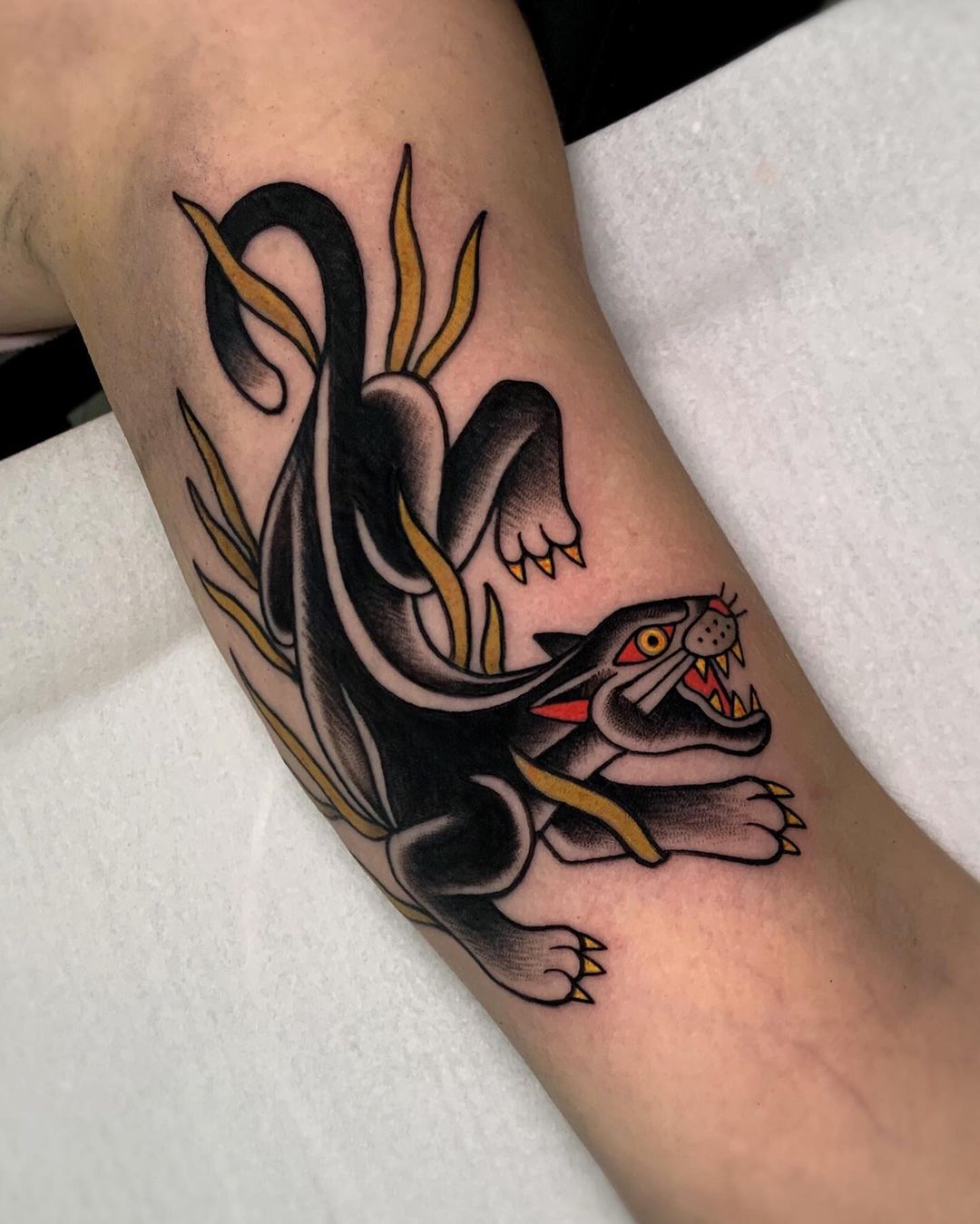 Traditional panther tattoo by victorhunria tattoo