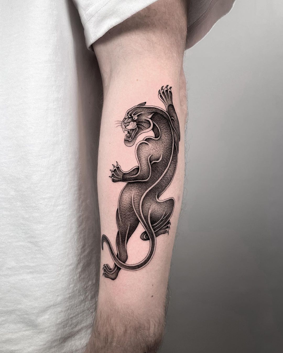 Traditional pnather tattoo by breadloaf