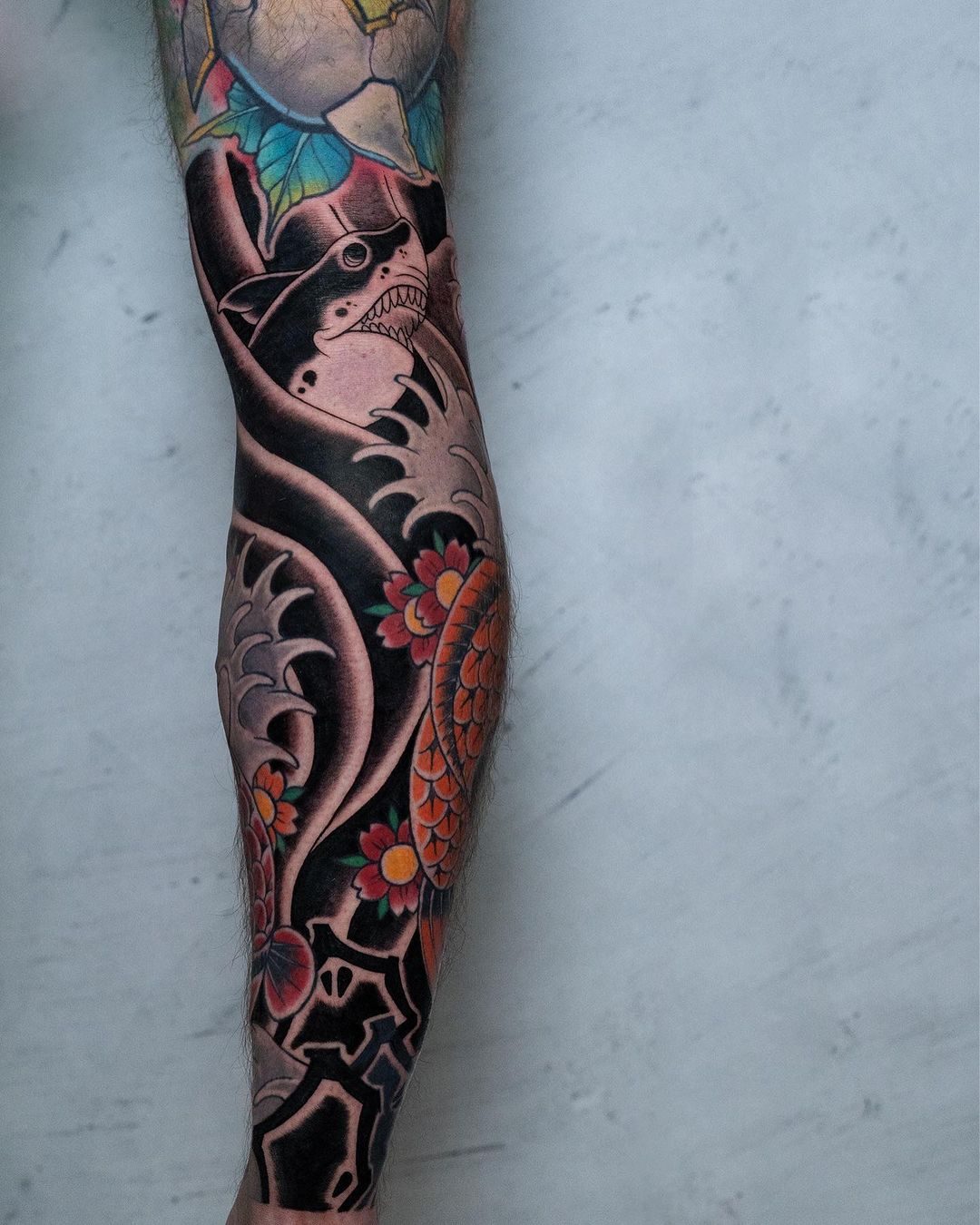 Traditional shark tattoo by rysjata