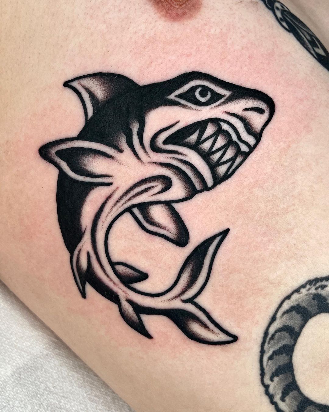 Traditional shark tattoo by sunhan.tattoo