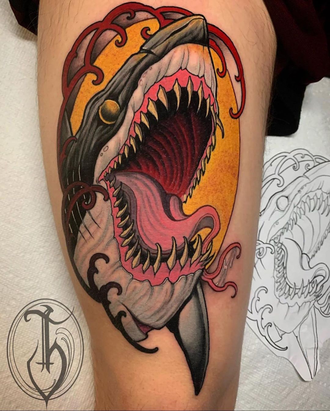 Traditional shark tattoo by travisbrown