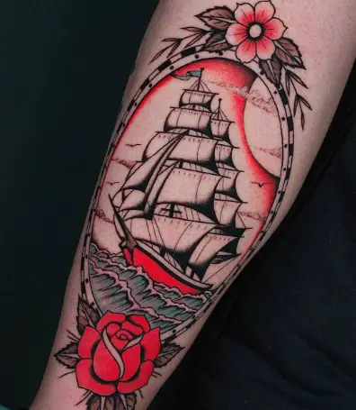 Traditional ship tattoo by federicololli tattooer