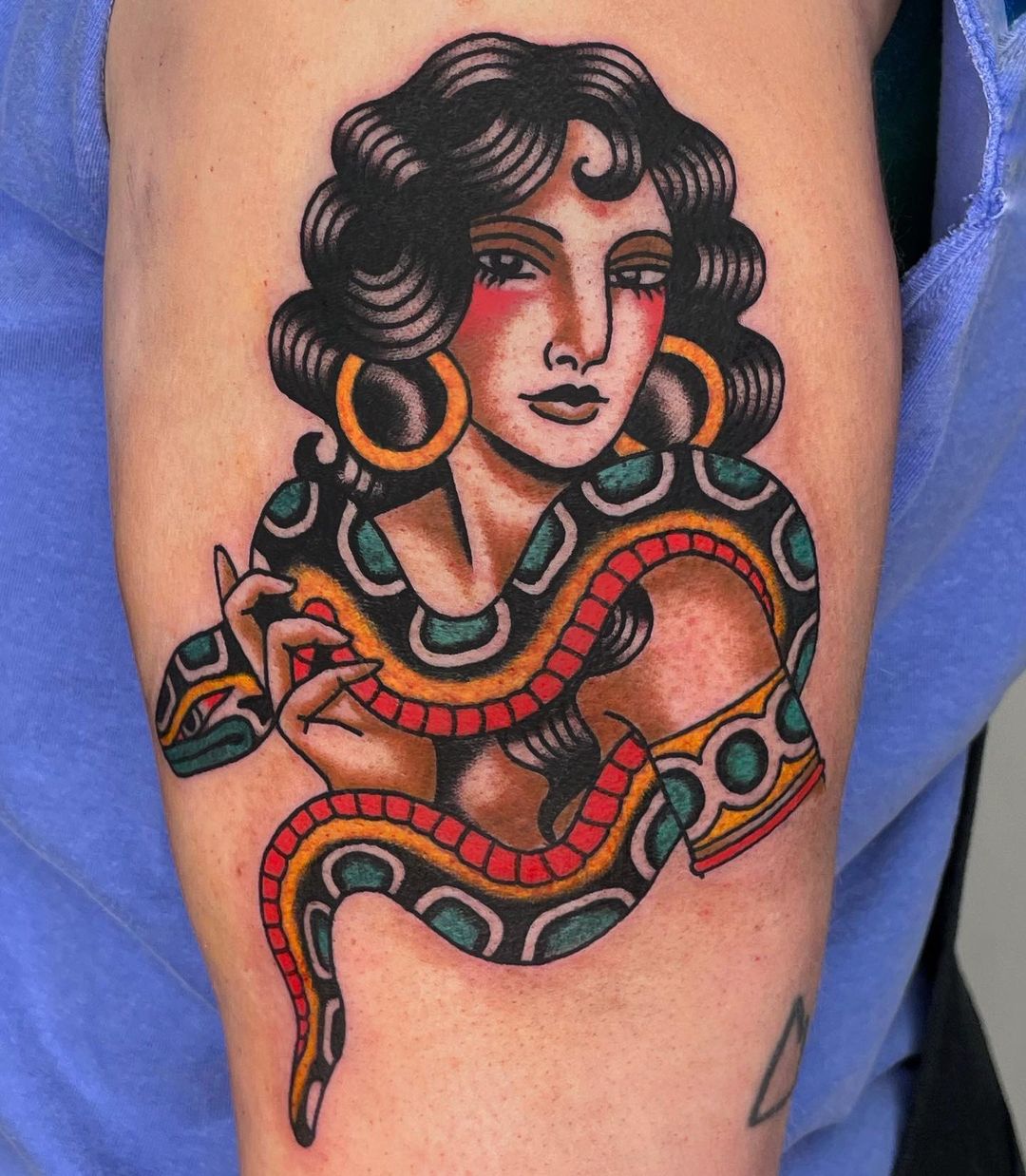Traditional snake tattoo by becca.lerner