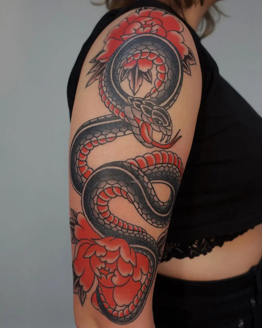 Traditional snake tattoo by lucastattoo
