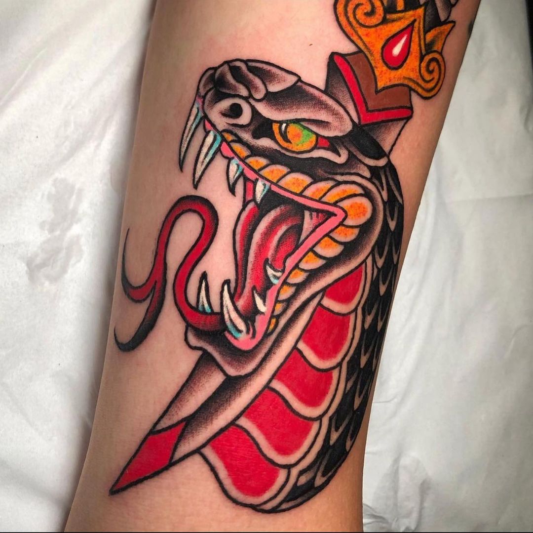 Traditional snake tattoo by zlasher