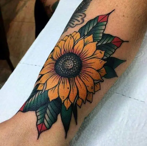 Traditional sunflower tattoo 1