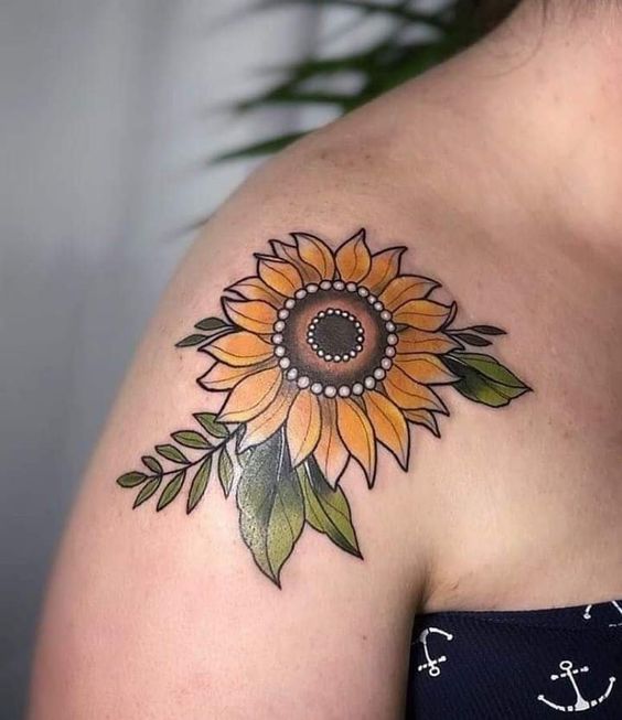 Traditional sunflower tattoo 2