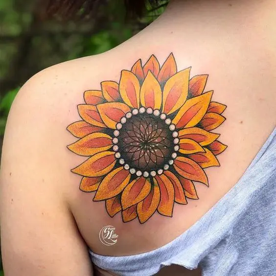 Traditional sunflower tattoo 3