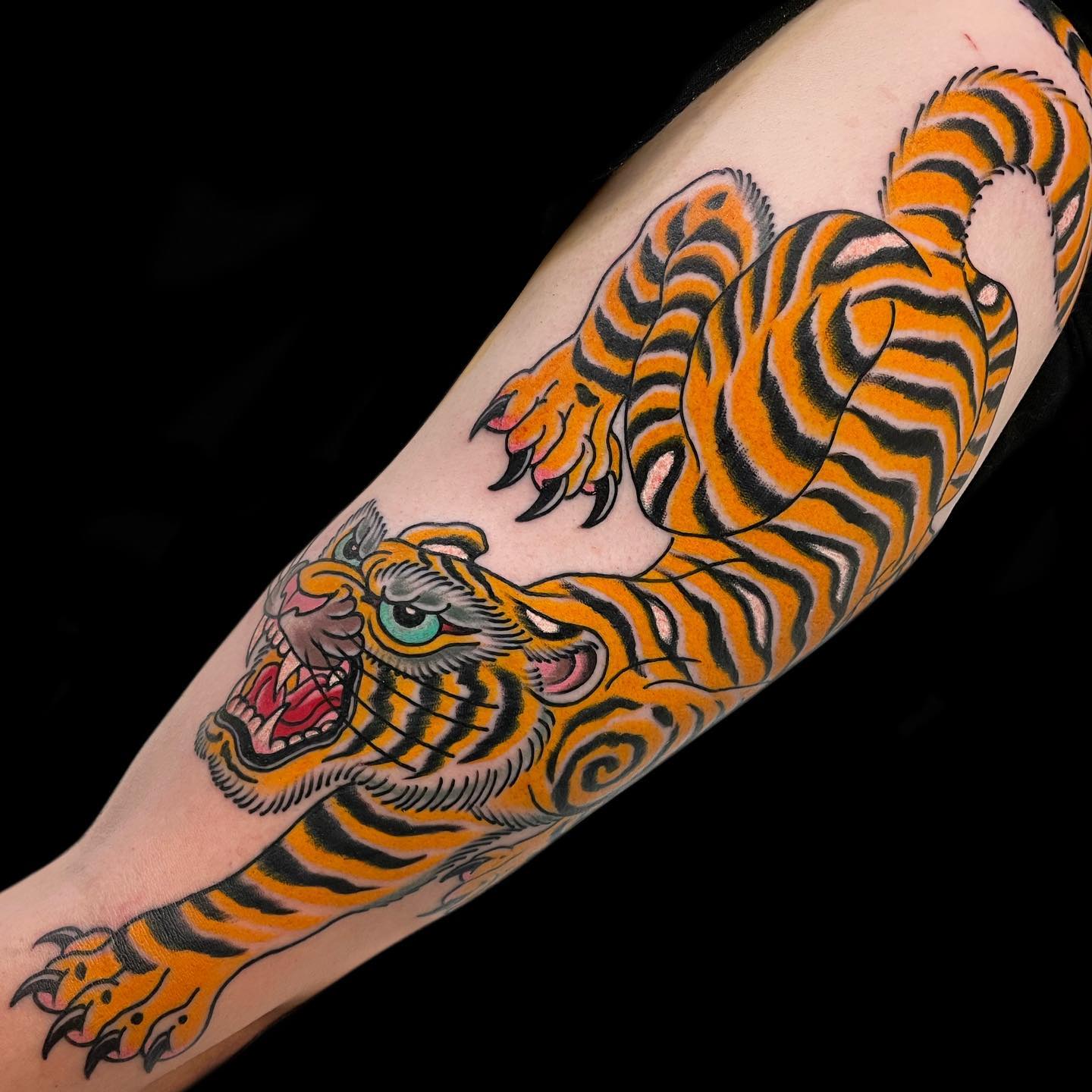 Traditional tiger tattoo by andyreach