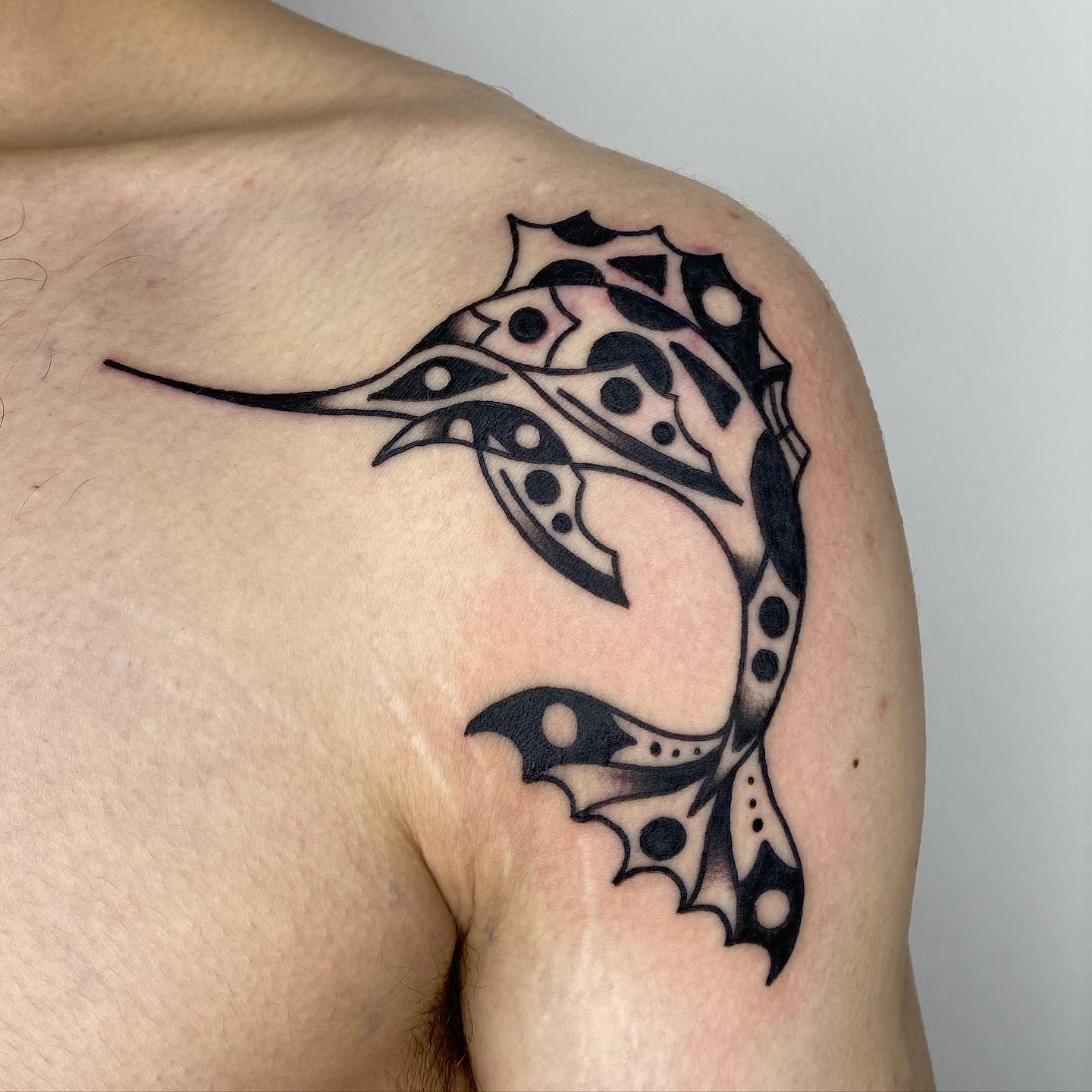 Tribal swordfish tattoo by tattootongenou